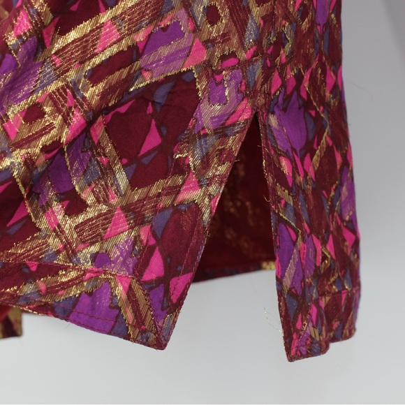 TORY BURCH Silk Chiffon Tunic Top Blouse Maroon Gold Size 4 - Picture 9 of 16